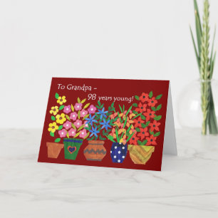 Carte 98e anniversaire pour un grand-père - Flower Power