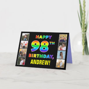 Carte 98e anniversaire : Rainbow Text, Custom Photos & N