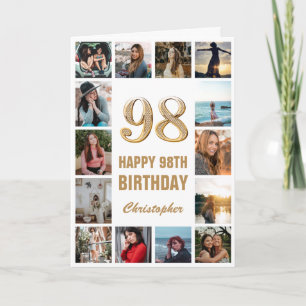 Carte 98e Joyeux Anniversaire Collage photo d'or et de b