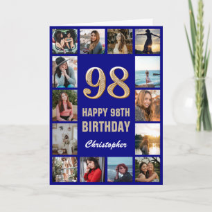 Carte 98e Joyeux Anniversaire Marine Bleu & Gold Photo C