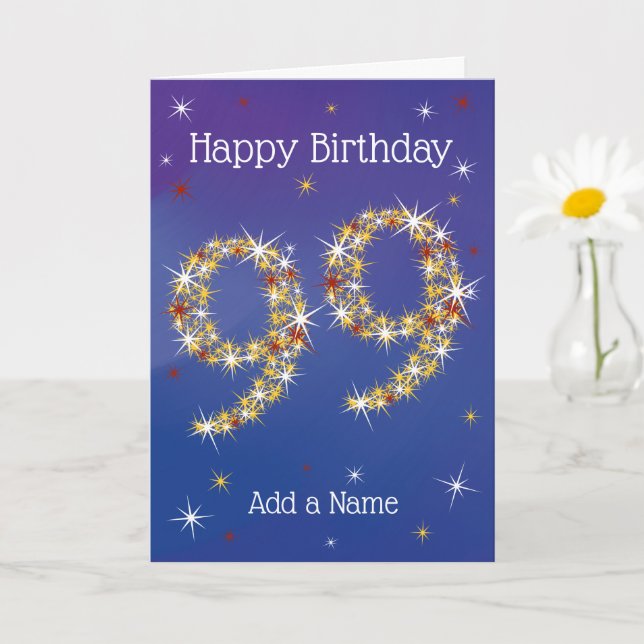 Carte 99e anniversaire - 99 en étoiles - Bleu - 99 ans C (Petite plante)