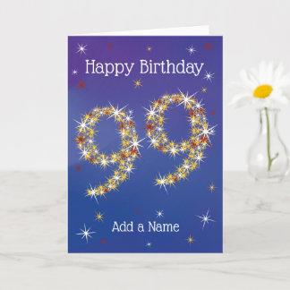 Carte 99e anniversaire - 99 en étoiles - Bleu - 99 ans C