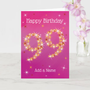 Carte 99e anniversaire - 99 en étoiles - Rose - Age 99 C