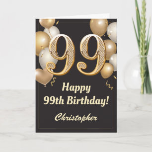 Carte 99e anniversaire Ballons Noir et Or Confetti