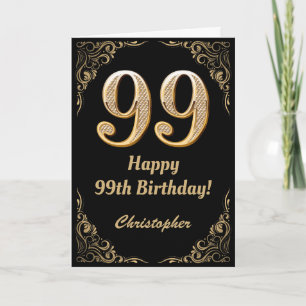 Carte 99e anniversaire Black and Gold Parties scintillan