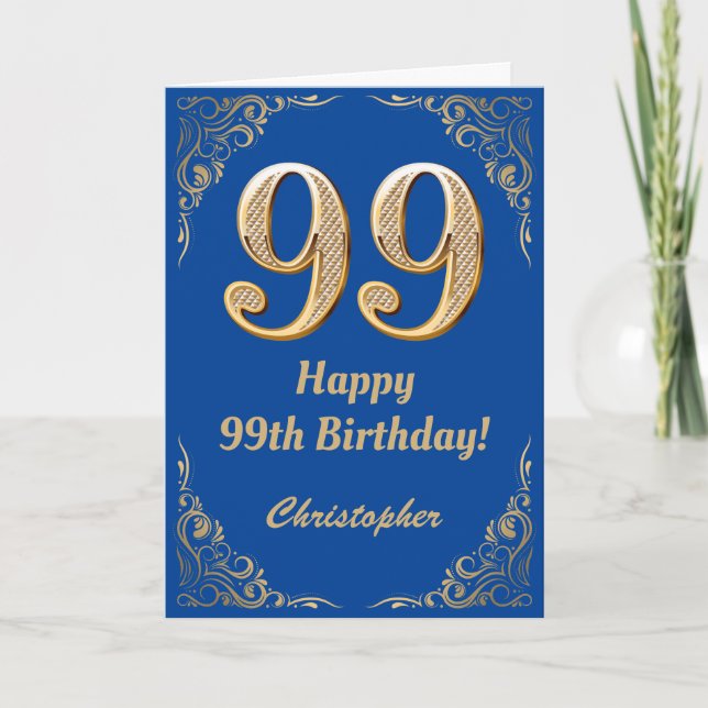 Carte 99e anniversaire Cadre Parties scintillant bleu et (Devant)