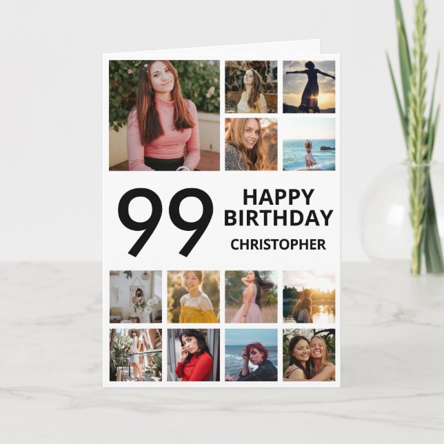 Carte 99e anniversaire Collage photo 13 photos noir blan (Devant)