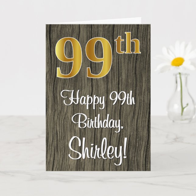 Carte 99e anniversaire : Elégant look d'or Faux #, Faux  (Petite plante)