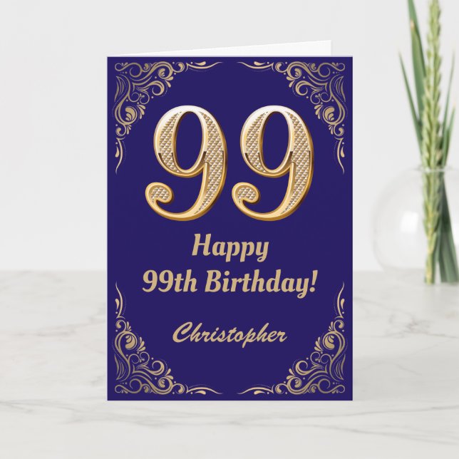 Carte 99e anniversaire Marine Parties scintillant bleu e (Devant)