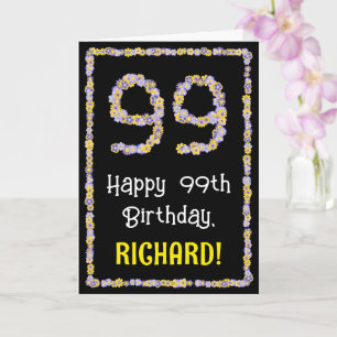 Carte 99e Anniversaire : Nombre de fleurs florales, nom 