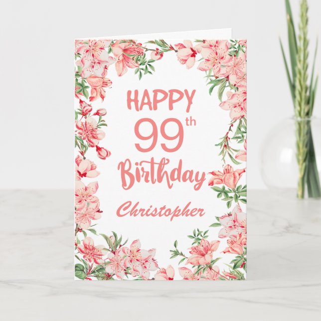 Carte 99e anniversaire Peach Peonies rose Aquarelle Flor (Devant)