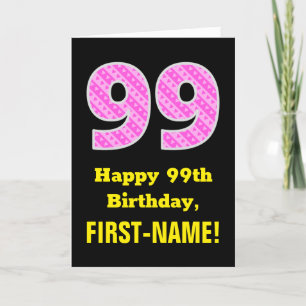 Carte 99e anniversaire : Pink Stripes and Hearts "99" +