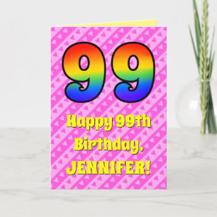 Carte 99e anniversaire : Pink Stripes & Hearts, Arc en c