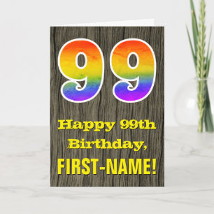 Carte 99e anniversaire : Rustic Faux Wood Look, Rainbow