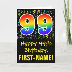 Carte 99e anniversaire : Symboles de musique colorée + A