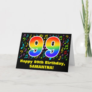 Carte 99e anniversaire : Symboles de musique colorée et