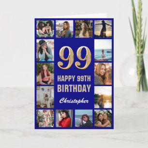 Carte 99e Joyeux Anniversaire Marine Bleu & Gold Photo C