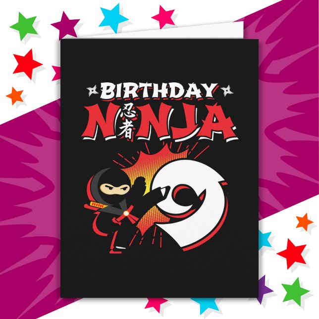 Carte 9 Ans Bande dessinée Style Ninja 9e Anniversaire (Créateur téléchargé)