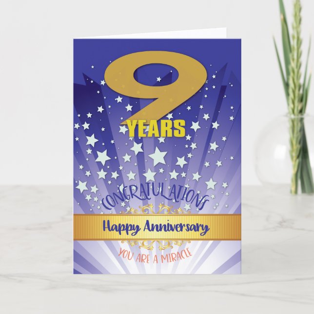 Carte 9 ans d'anniversaire de rétablissement chiffre gra (Devant)