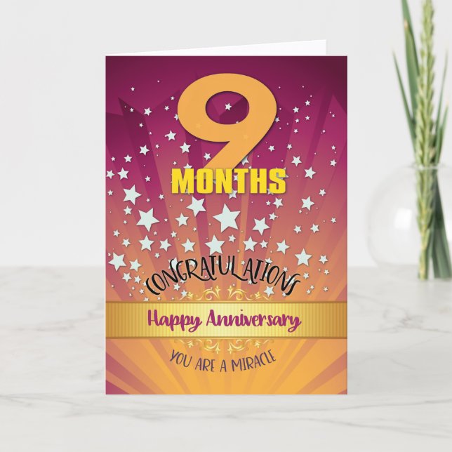 Carte 9 Mois d'Anniversaire de Récupération Chiffre Gras (Devant)