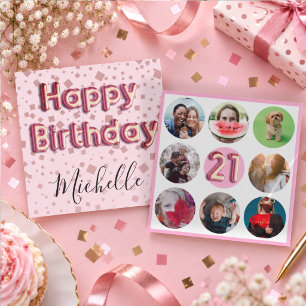 Carte 9 Photos Anniversaire 21 Ans Fille Rose Clai