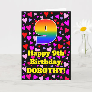 Carte 9e anniversaire : Amour Hearts Motif, Arc-en-ciel