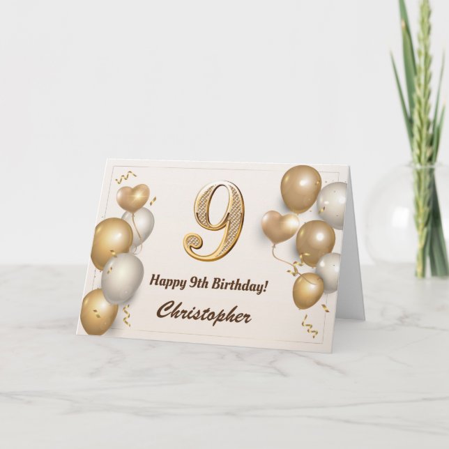 Carte 9e anniversaire Ballons d'or et Confetti Anniversa (Devant)