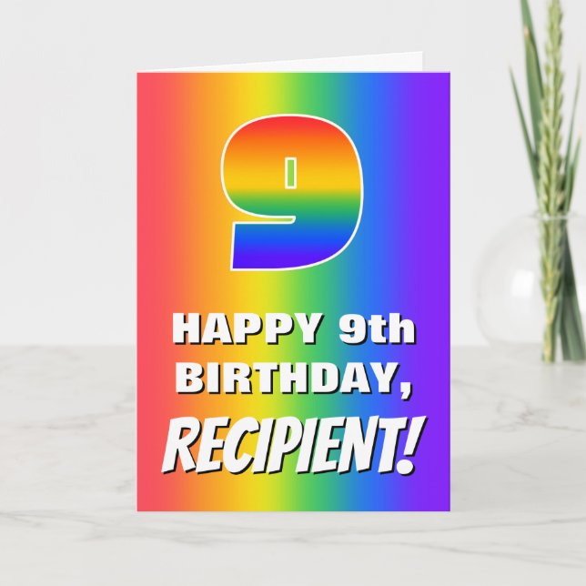 Carte 9e anniversaire : coloré, amusant Motif arc-en-cie (Devant)
