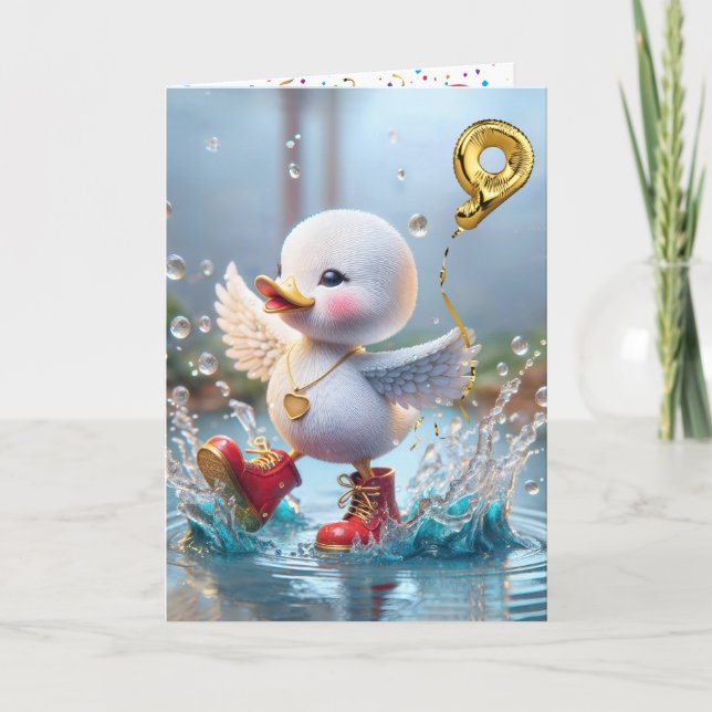 Carte 9e anniversaire Duck Dancing In the Rain Puddle (Devant)