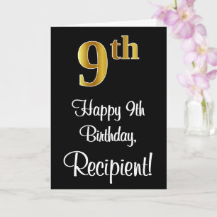 Carte 9e anniversaire ~ Elégant luxe Faux Gold Look #
