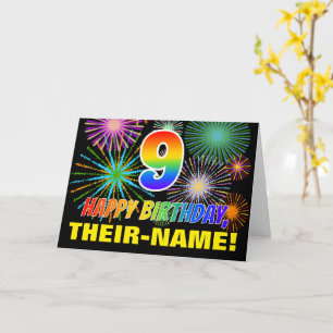 Carte 9e anniversaire : Gras, Amusement, Feu d'artifice,