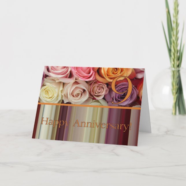 Carte 9e anniversaire Mariage - Pastel rose rayé (Devant)