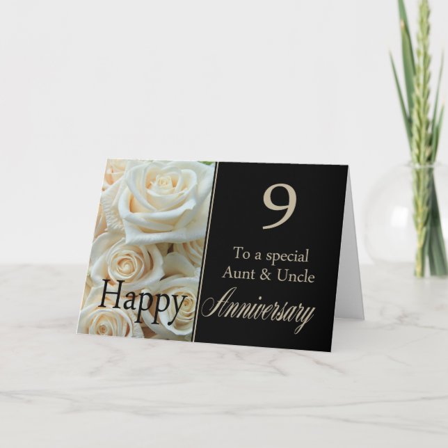 Carte 9e anniversaire Mariage tante et oncle rose roses (Devant)