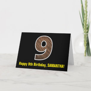 Carte 9e anniversaire : Nom + Faux Wood Grain Motif "9"
