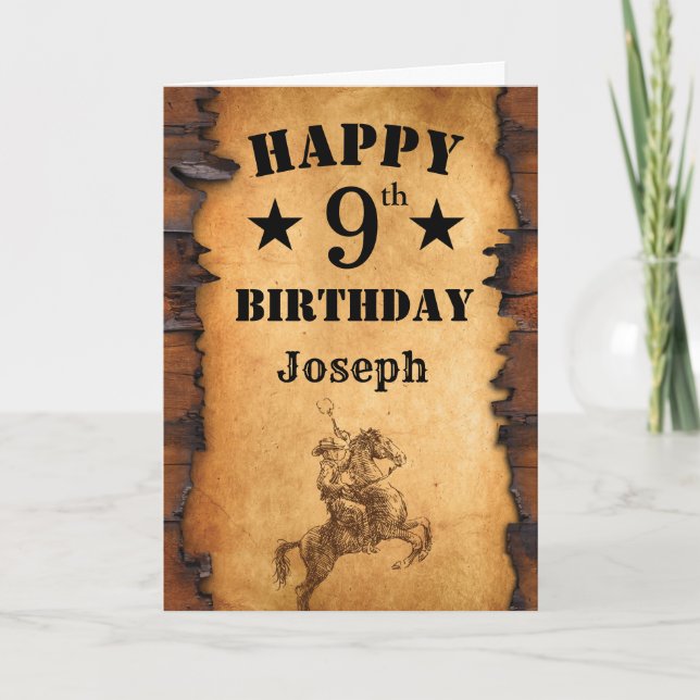 Carte 9e anniversaire Pays rustique Western Cowboy Horse (Devant)