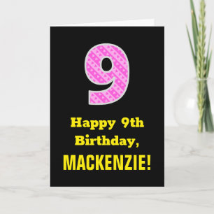 Carte 9e anniversaire : Pink Stripes and Hearts "9" + No