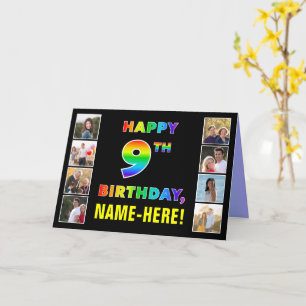Carte 9e anniversaire : Rainbow Text, Custom Photos & Na