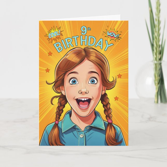 Carte 9e anniversaire Redhead Light Skin Girl Pop Style  (Devant)