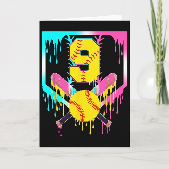 Carte 9e anniversaire Softll Drip Home Plate Crème Glacé (Devant)