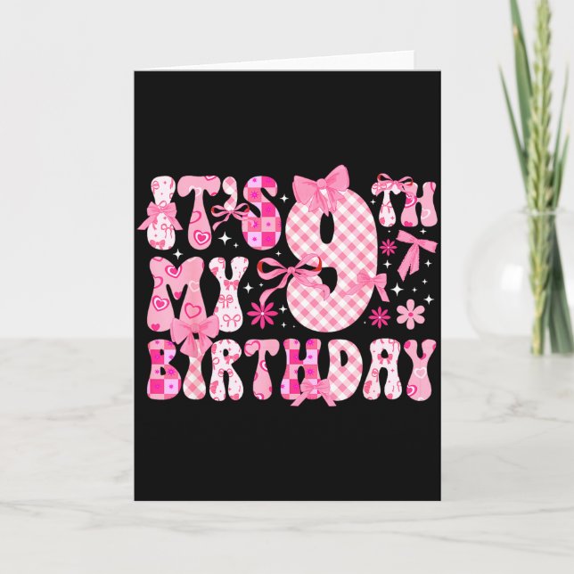 Carte 9e Anniversaire Thème Coquette Fille de Neuf Ans C (Devant)