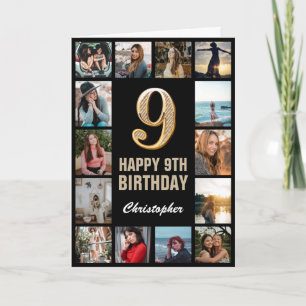 Carte 9e Joyeux Anniversaire Noir et Or Photo Collage