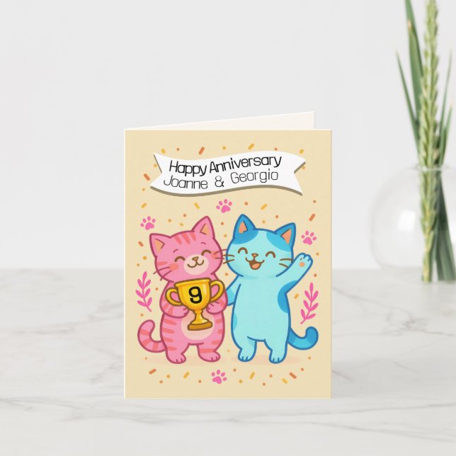 Carte 9th wedding anniversary cat lovers (Devant)