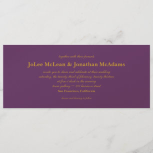 Carte 9x4 d'invitation de mariage d'aubergine et