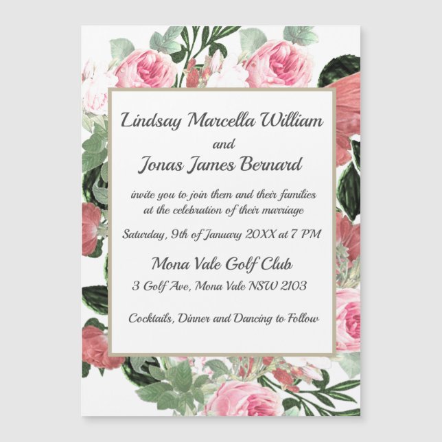 Carte à aimants à Faire-part de mariage floraux à  (Devant)
