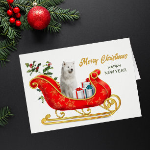 Carte à bascule de Noël pour chien Samoyé blanc