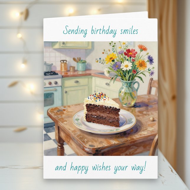 Carte A Beautiful Birthday with Pretty Flowers and Cake (Créateur téléchargé)