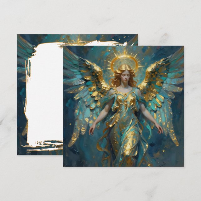 Carte A Beautiful Gold and Turquoise Angel Blank (Devant / Derrière)