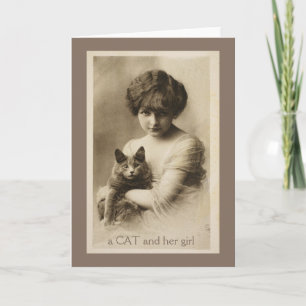 Carte A Cat and Her Girl Vintage Note Cards
