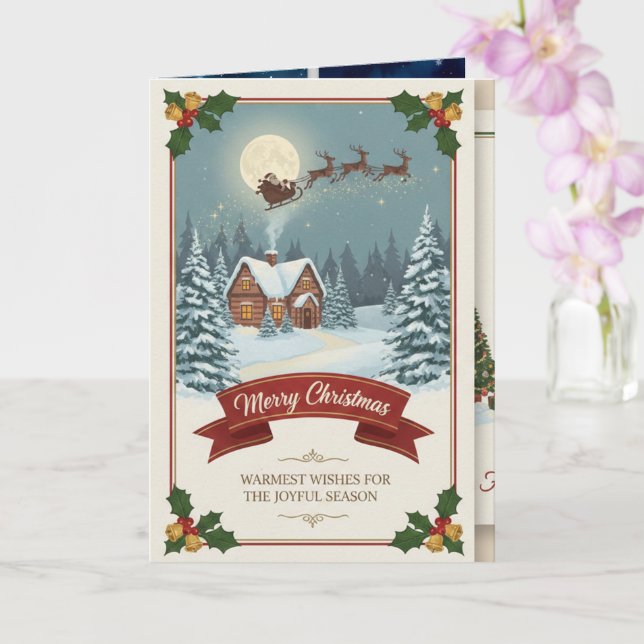 Carte A Christmas card with snowy scenes, festive text,  (Orchidée)