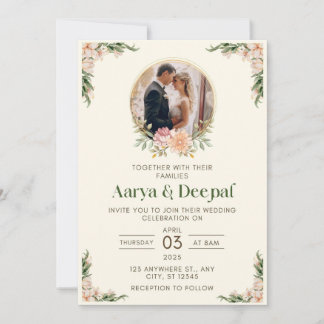 Carte à faire-part de mariage à fleurs vert clair
